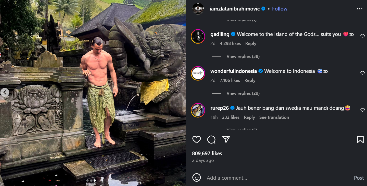 Zlatan Ibrahomovic di Bali [instagram]